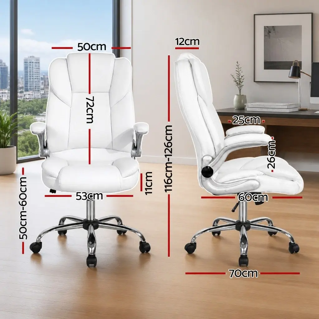 High Back Office Chair White Leather Gas Lift with Tilt Swivel and Lumbar Support