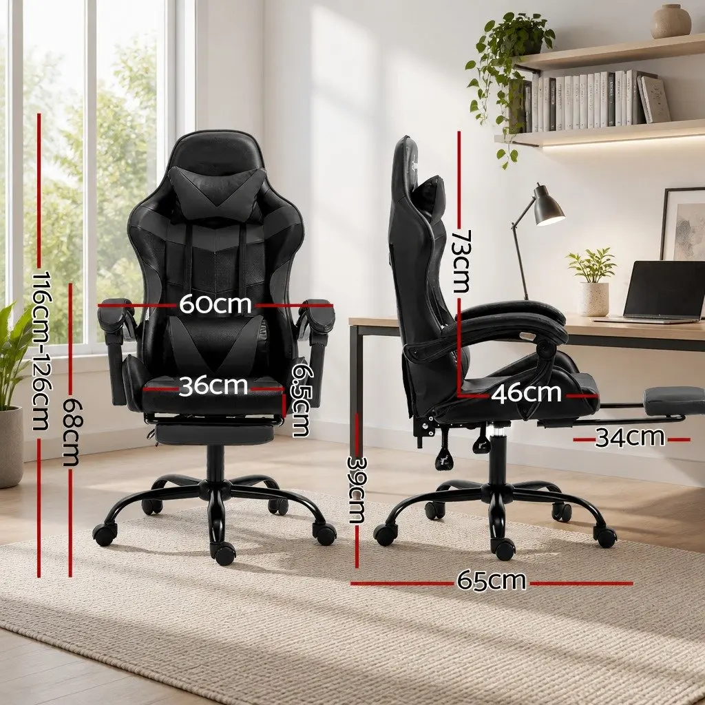 Gaming Office Chair Executive Computer Leather Footrest Recliner Black Grey