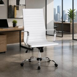 Office Chair High Back Executive Conference Seat PU Leather White Swivel
