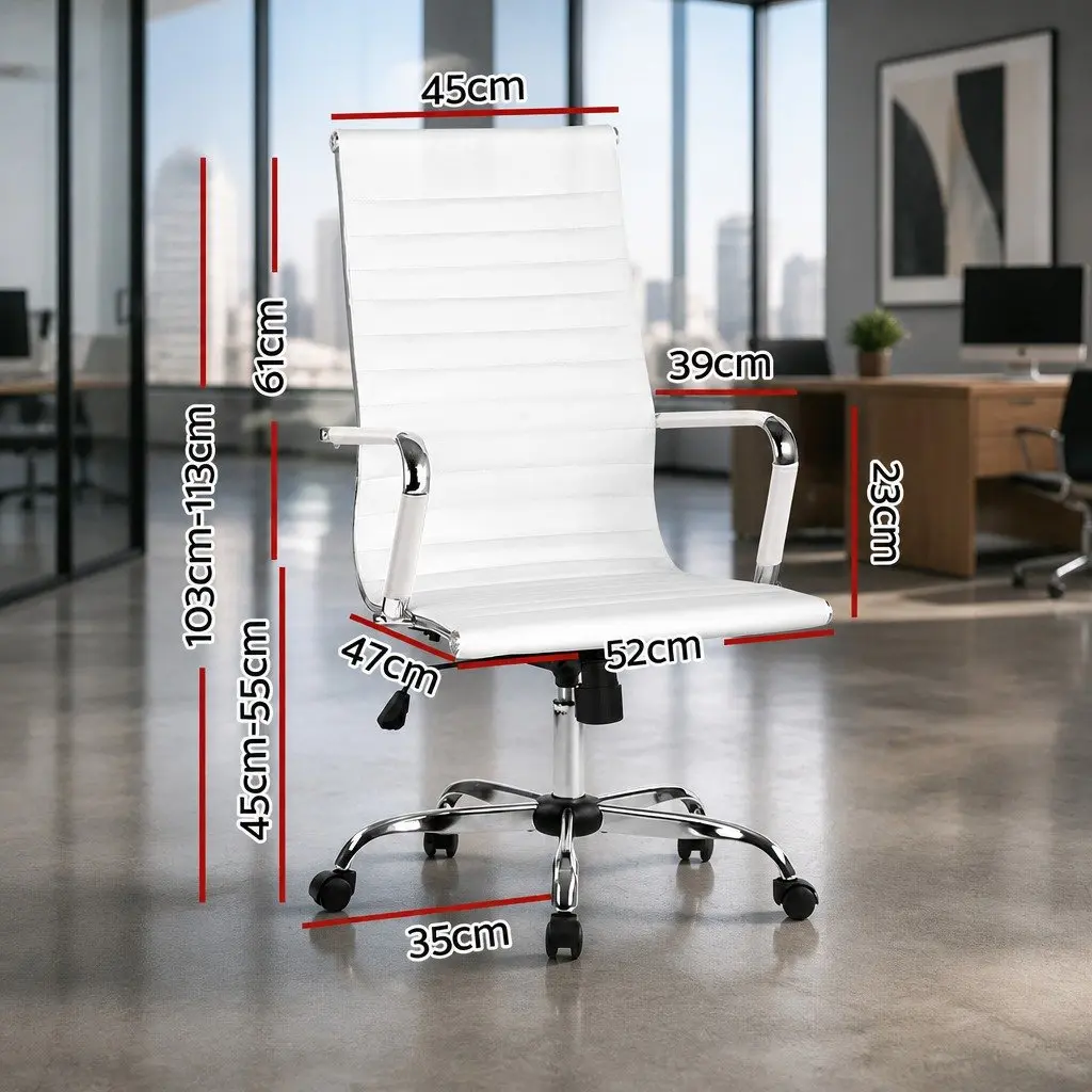 Office Chair White High Back PU Leather Swivel Seat