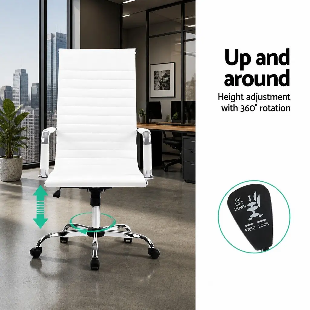 Office Chair White High Back PU Leather Swivel Seat