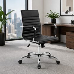 Office Chair Mid Back Conference PU Leather Rotatable Tilt Height Adjustable