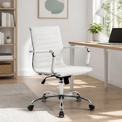 White Leather Office Chair with 360° Swivel