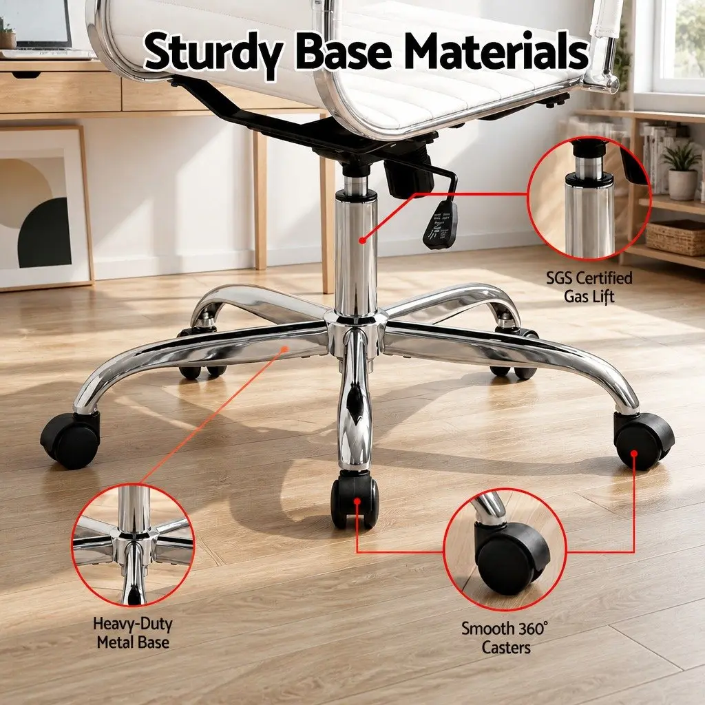 Office Chair White Mid Back PU Leather Swivel 360 Degree Height and Tilt Adjustable