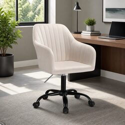 Cream Velvet Office Chair with Swivel and Mobility