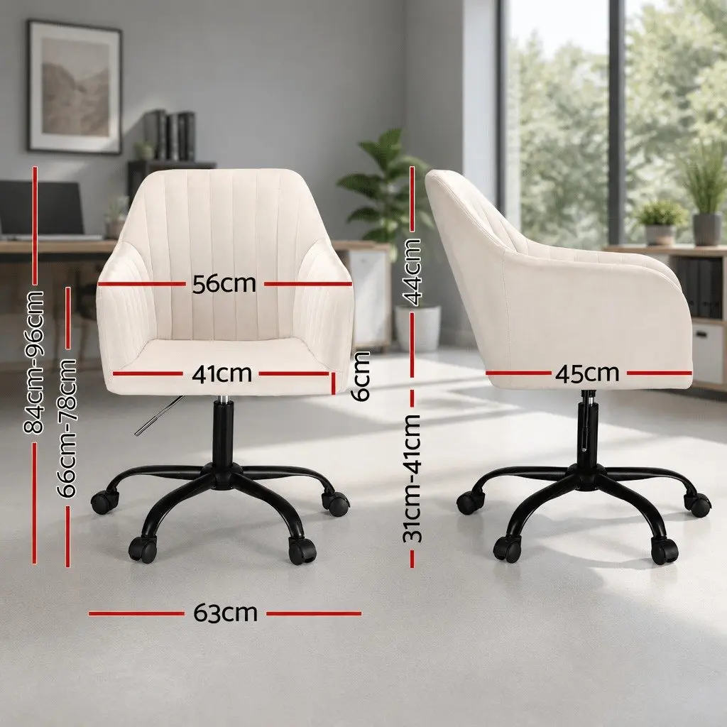 Office Chair Cream Velvet Mid Back Swivel Adjustable Height with Castors