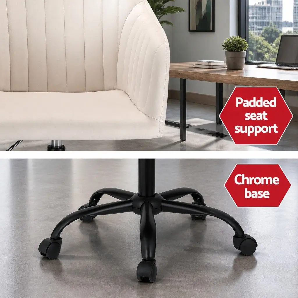Office Chair Cream Velvet Mid Back Swivel Adjustable Height with Castors