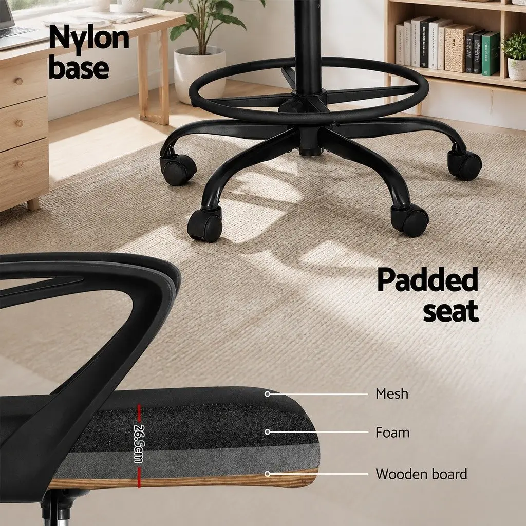 Drafting Stool Black Adjustable Height Breathable Mesh Seat Contoured Backrest