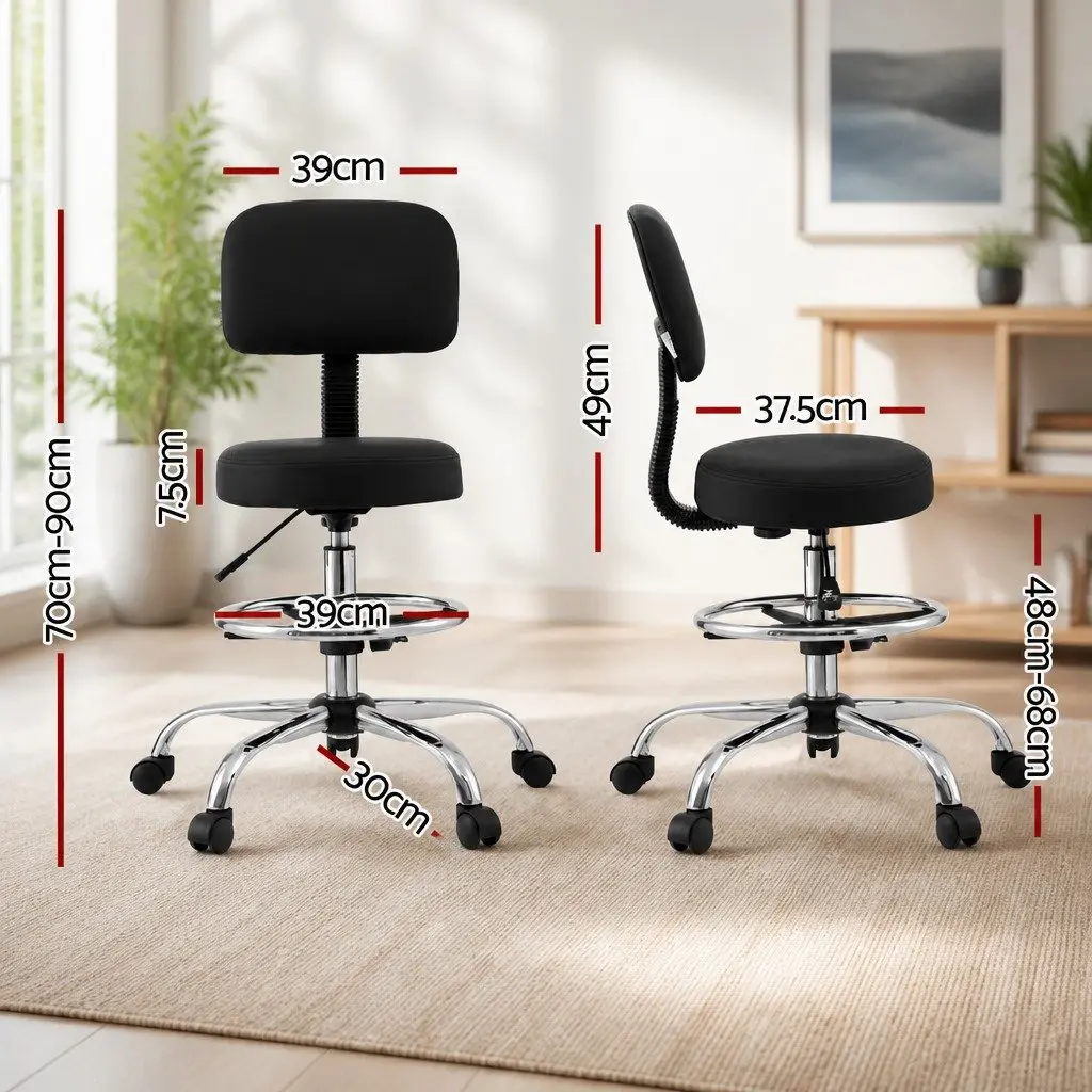 Office Drafting Chair Black Ergonomic PU Swivel Adjustable Height 360-Degree