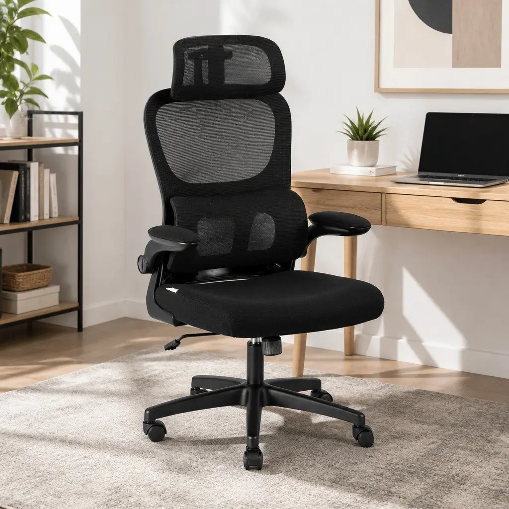 Ergonomic Office Chair Black High Back Lumbar Support Adjustable Headrest