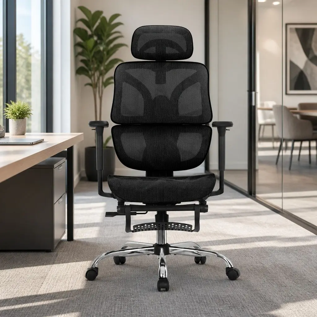 Ergonomic Office Chair Black High Back Mesh Adjustable Height Footrest Swivel
