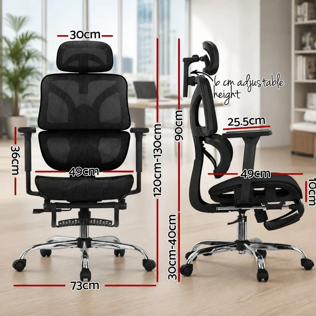Ergonomic Office Chair Black High Back Mesh Adjustable Height Footrest Swivel