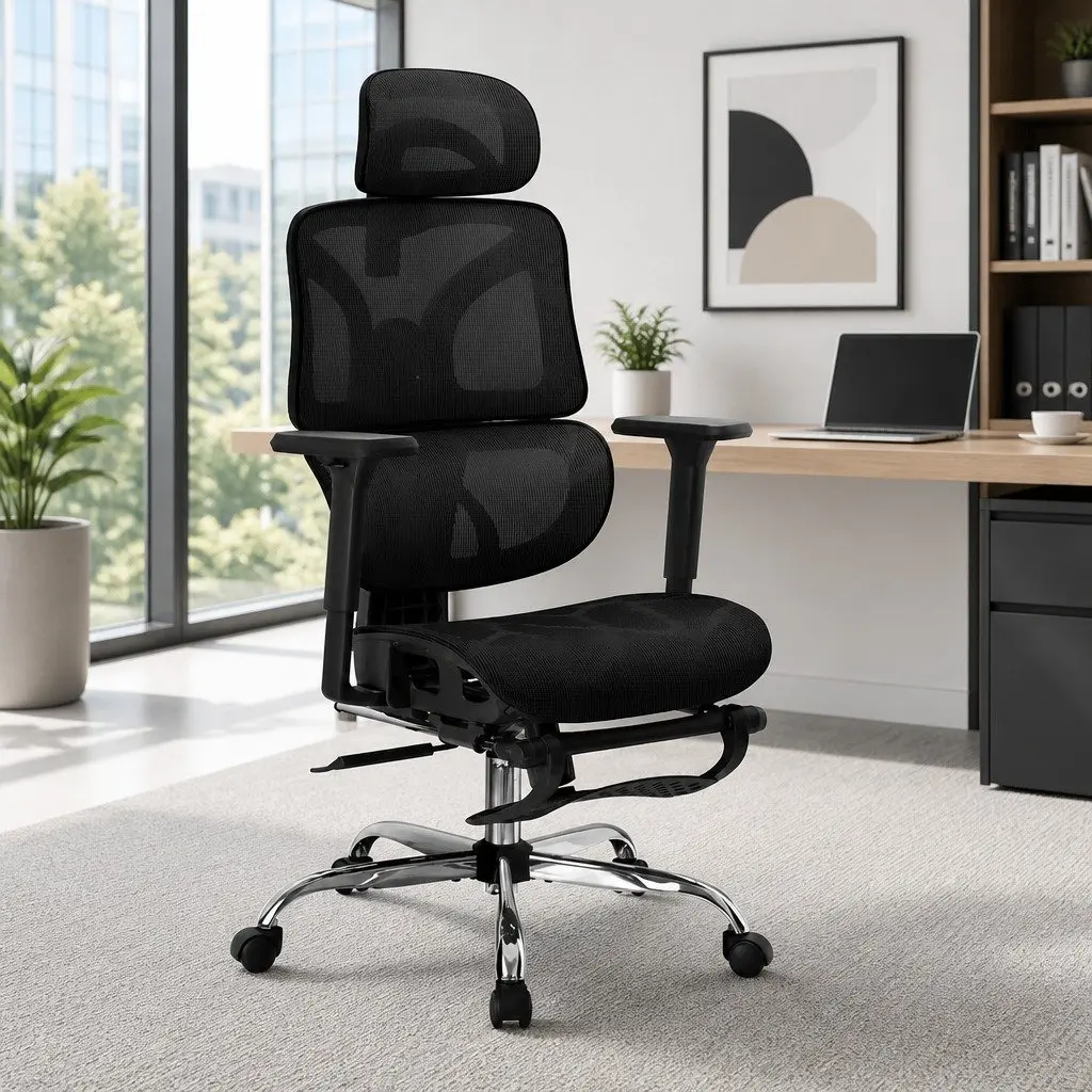 Ergonomic Office Chair Black High Back Mesh Adjustable Height Footrest Swivel