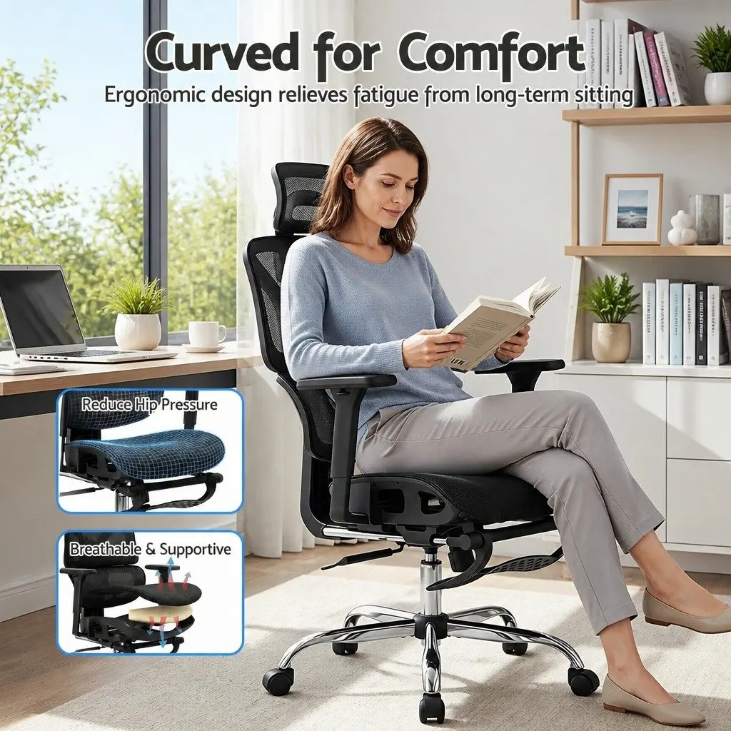 Ergonomic Office Chair Black High Back Mesh Adjustable Height Footrest Swivel