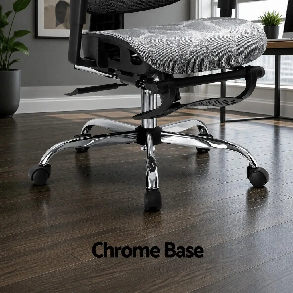 Ergonomic Office Chair Grey High Back Mesh Adjustable Headrest Retractable Footrest Swivel