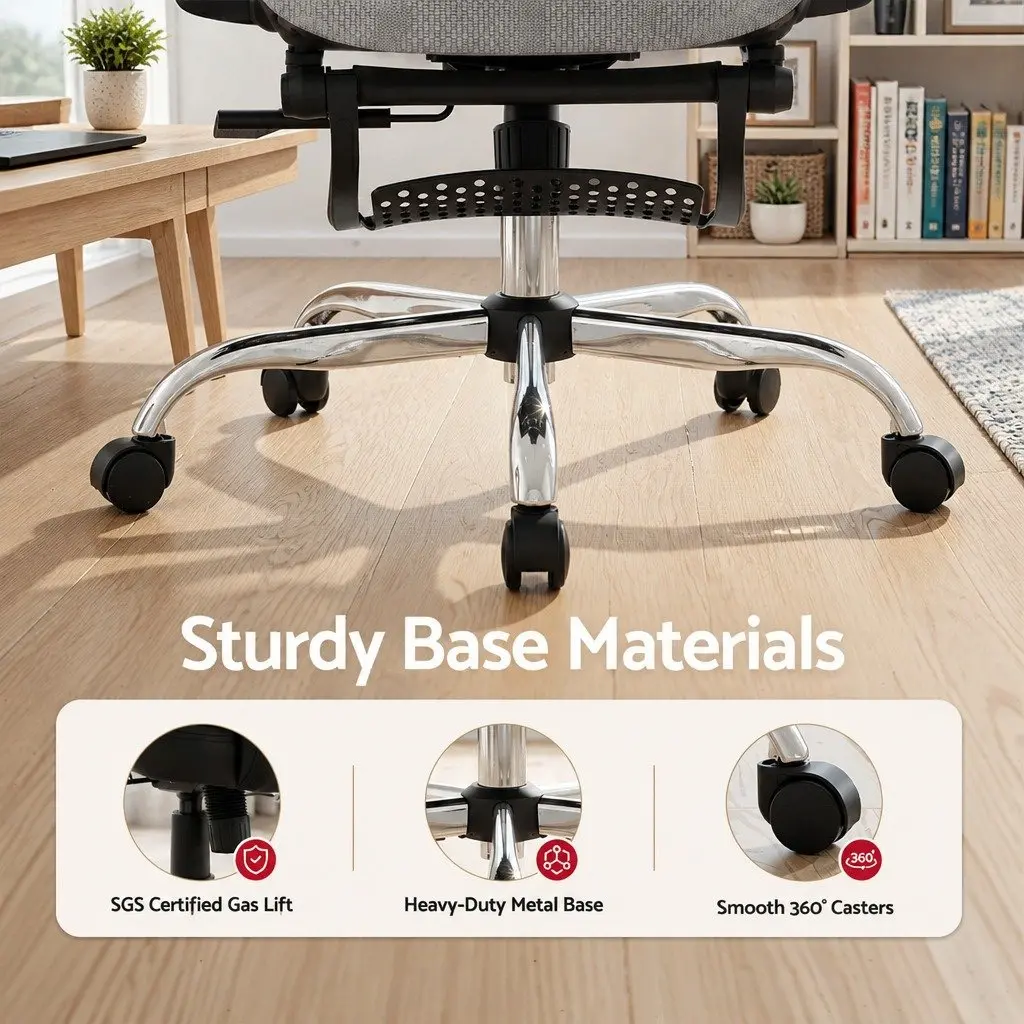 Ergonomic Office Chair Grey High Back Mesh Adjustable Headrest Retractable Footrest Swivel