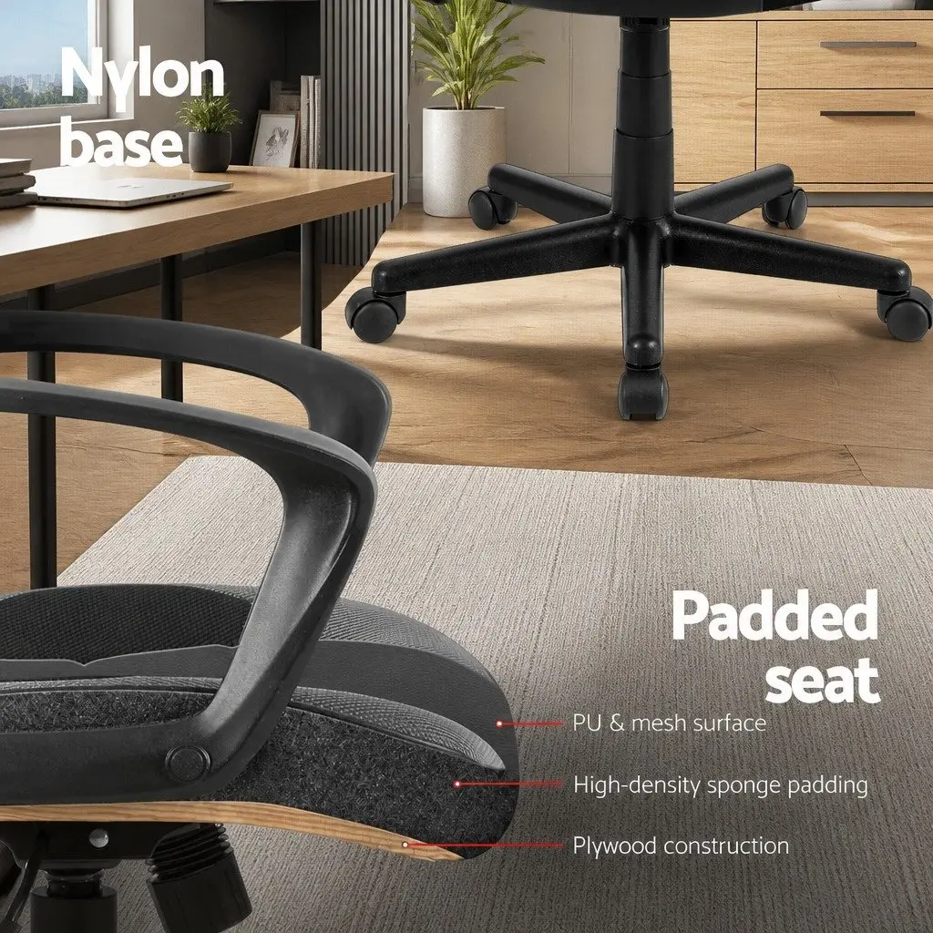Office Chair Grey High-Back Adjustable Height Swivel Gaming Computer Desk Seat