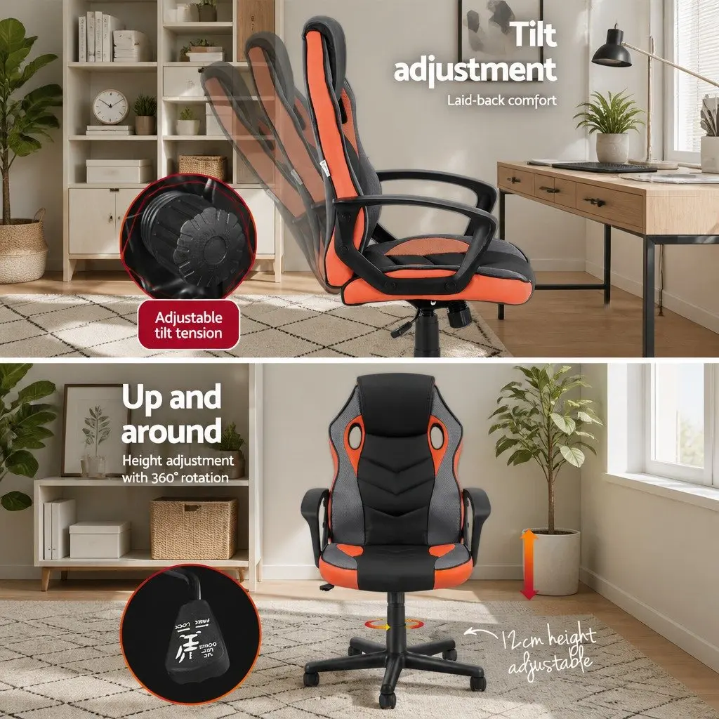 Gaming Office Chair Orange High Back Adjustable Height 360 Degree Swivel