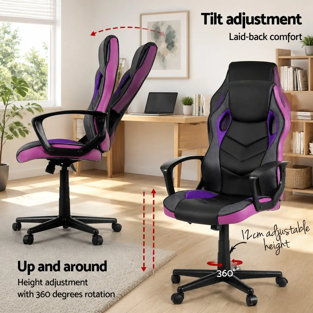 Gaming Office Chair Computer Desk Seat Purple High-Back Swivel Adjustable Height