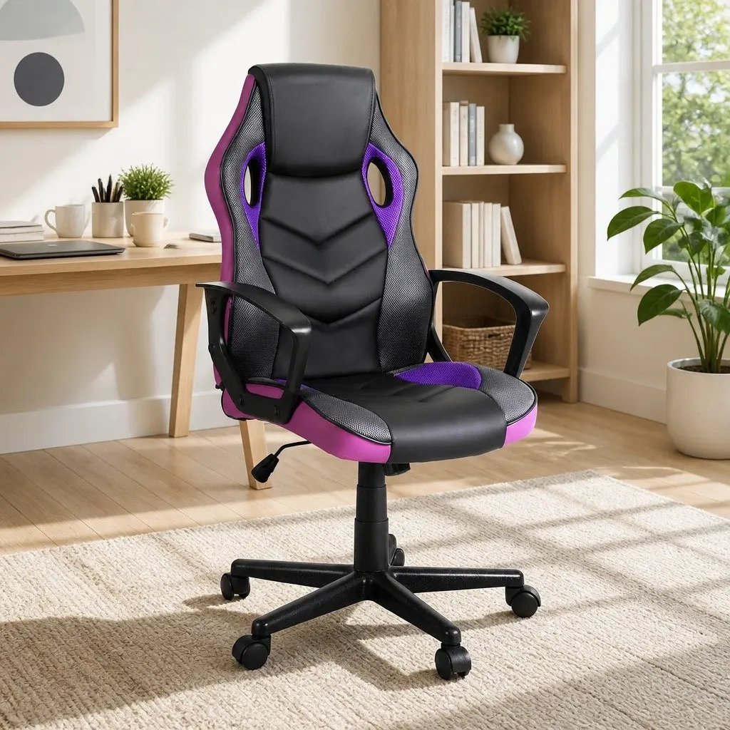 Gaming Office Chair Computer Desk Seat Purple High-Back Swivel Adjustable Height