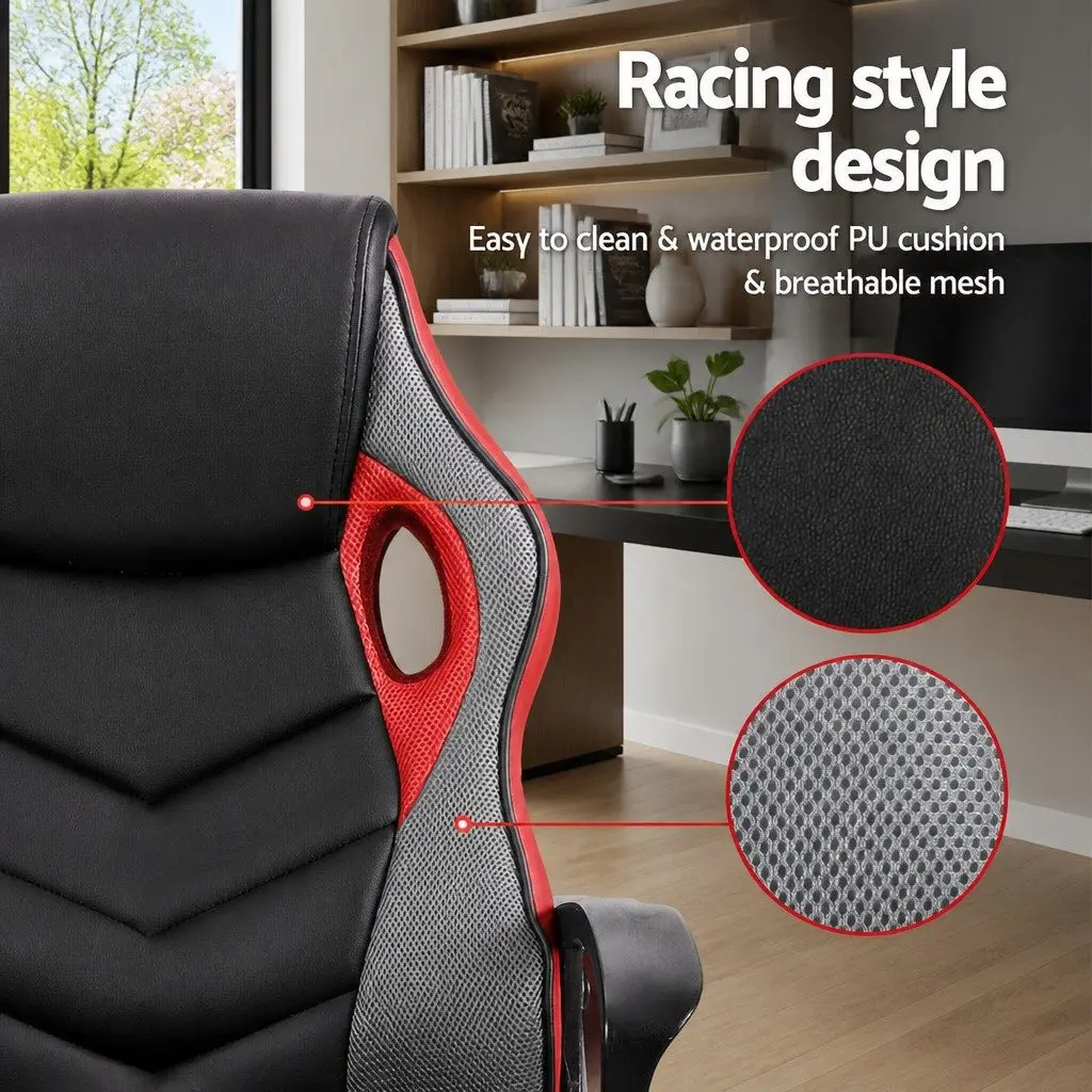 Gaming Chair Red High Back Adjustable Tilt Swivel Office Seat