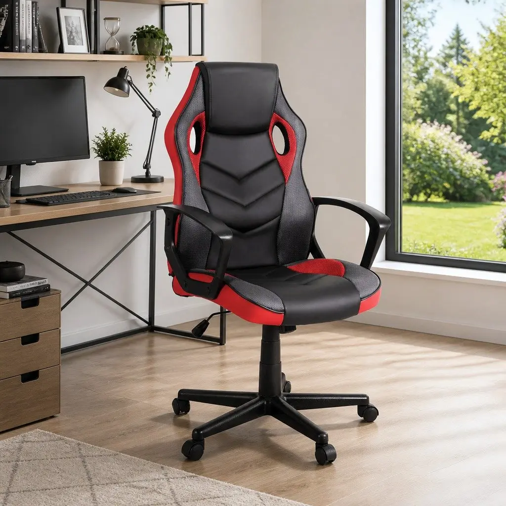 Gaming Chair Red High Back Adjustable Tilt Swivel Office Seat
