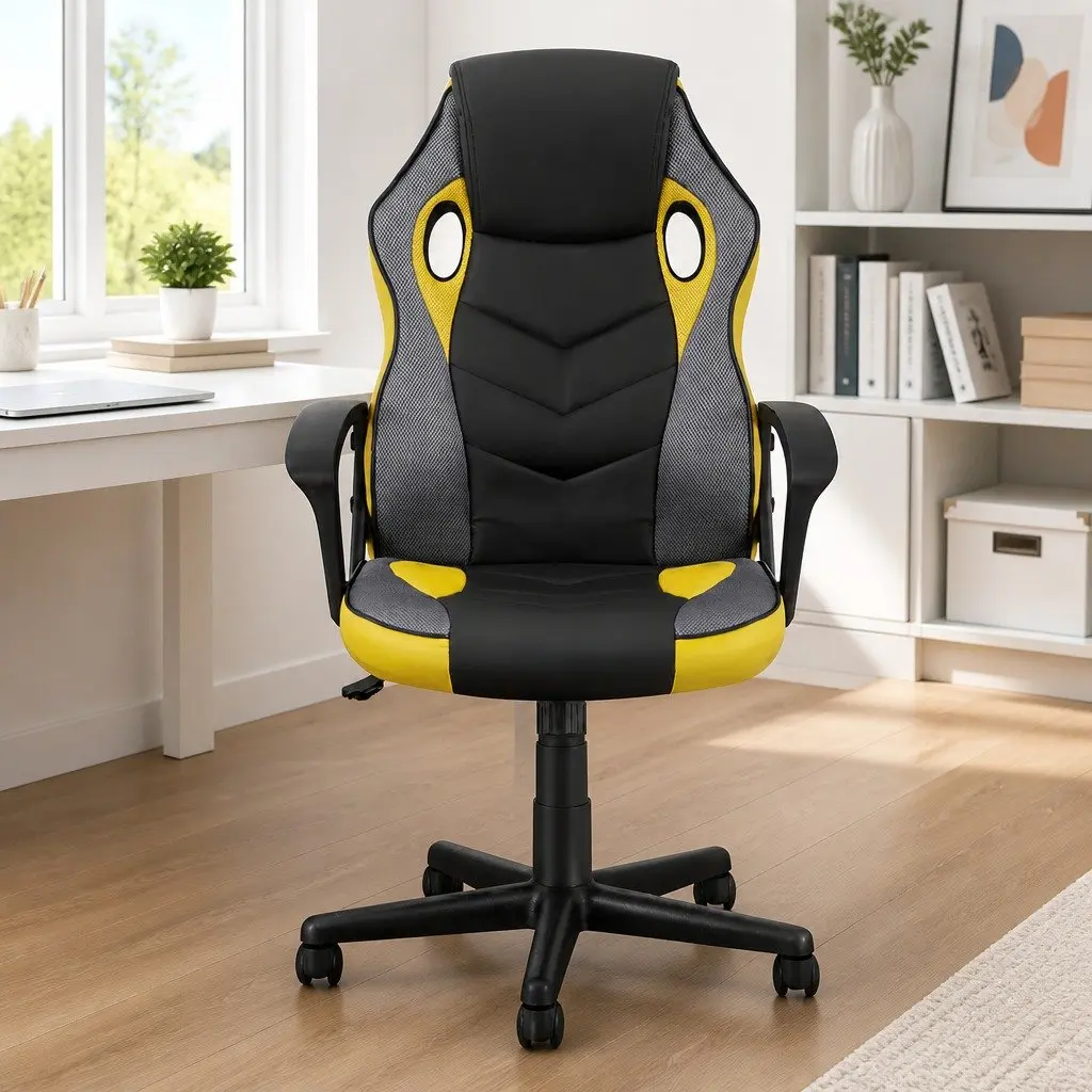 Gaming Office Chair Yellow High Back Adjustable Seat with Full Body Support