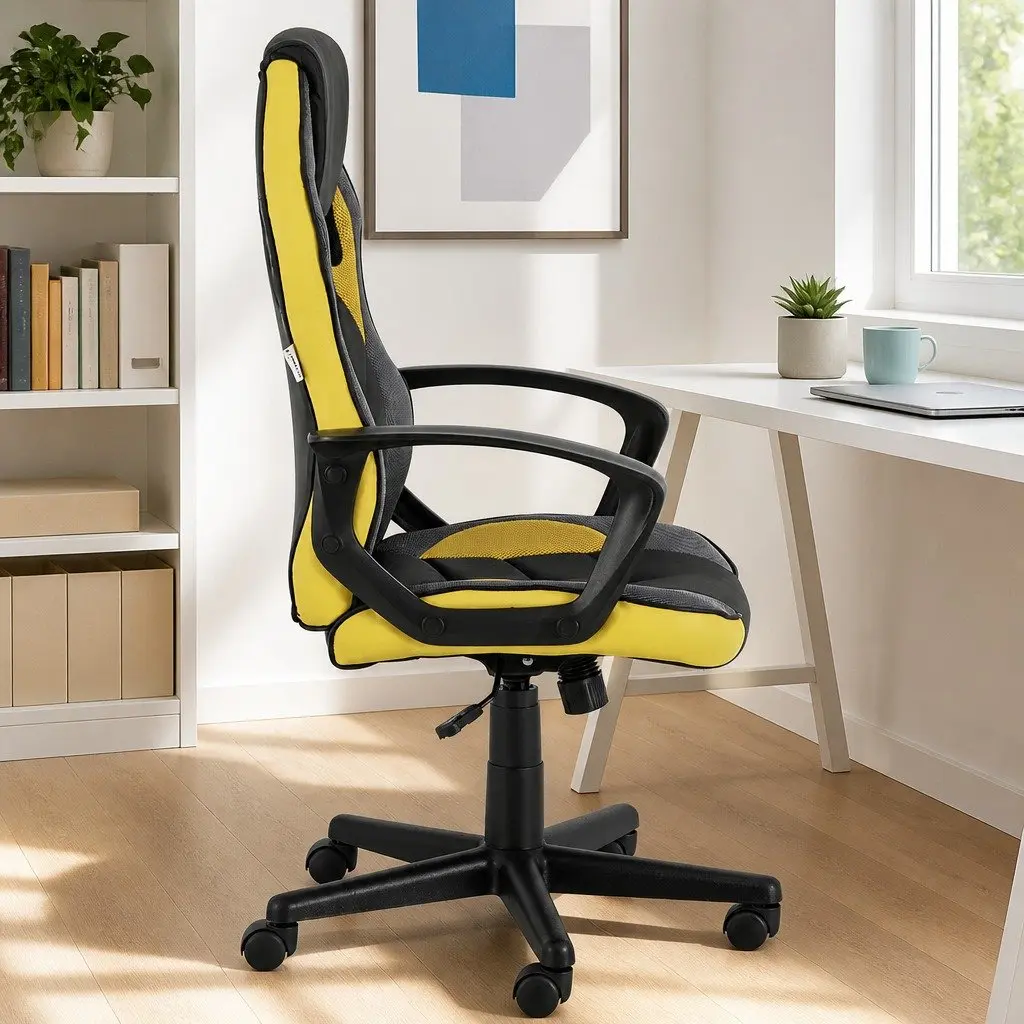 Gaming Office Chair Yellow High Back Adjustable Seat with Full Body Support