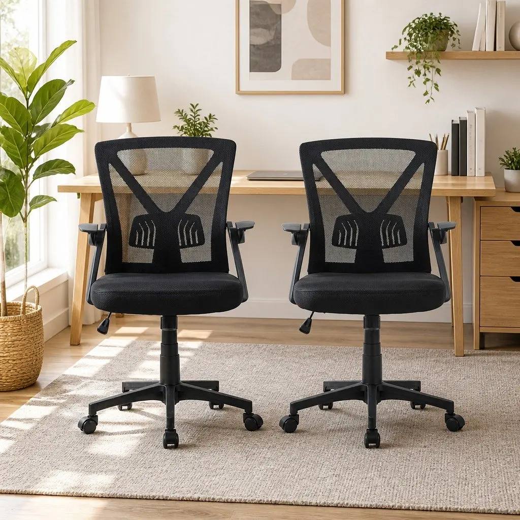 Mesh Office Chair Black Mid Back Ergonomic Adjustable Lumbar Support 2 Pack