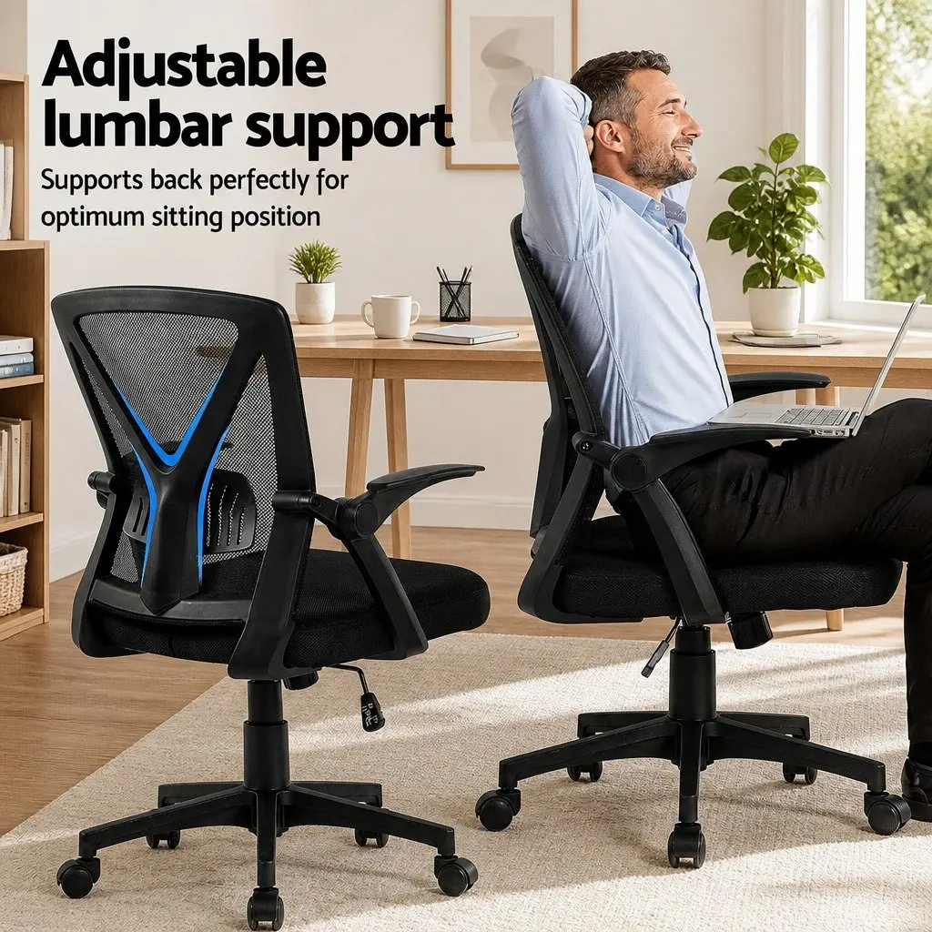 Mesh Office Chair Black Mid Back Ergonomic Adjustable Lumbar Support 2 Pack