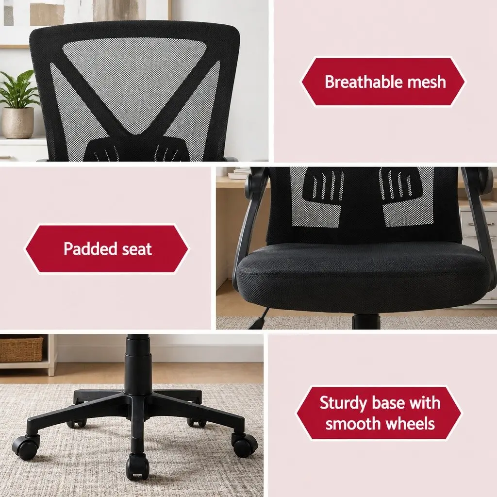Mesh Office Chair Black Mid Back Ergonomic Adjustable Lumbar Support 2 Pack