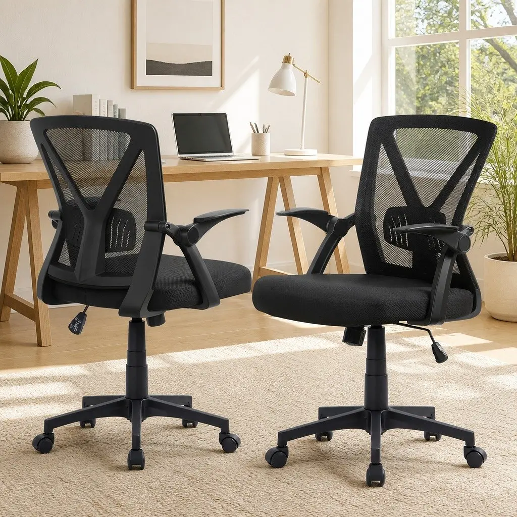 Mesh Office Chair Black Mid Back Ergonomic Adjustable Lumbar Support 2 Pack