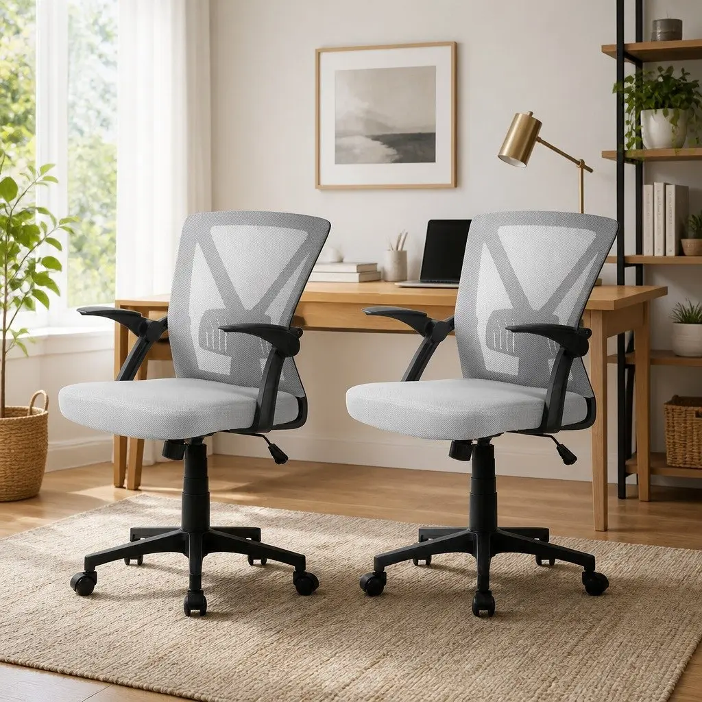 Mesh Office Chair Grey Mid Back Ergonomic Adjustable Height Lumbar Support