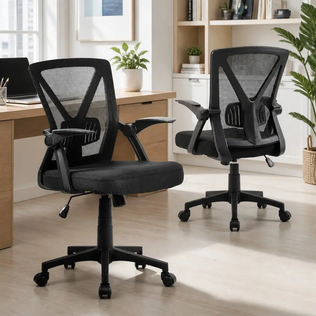 Mesh Office Chair Black Mid Back Adjustable Lumbar Support Ergonomic