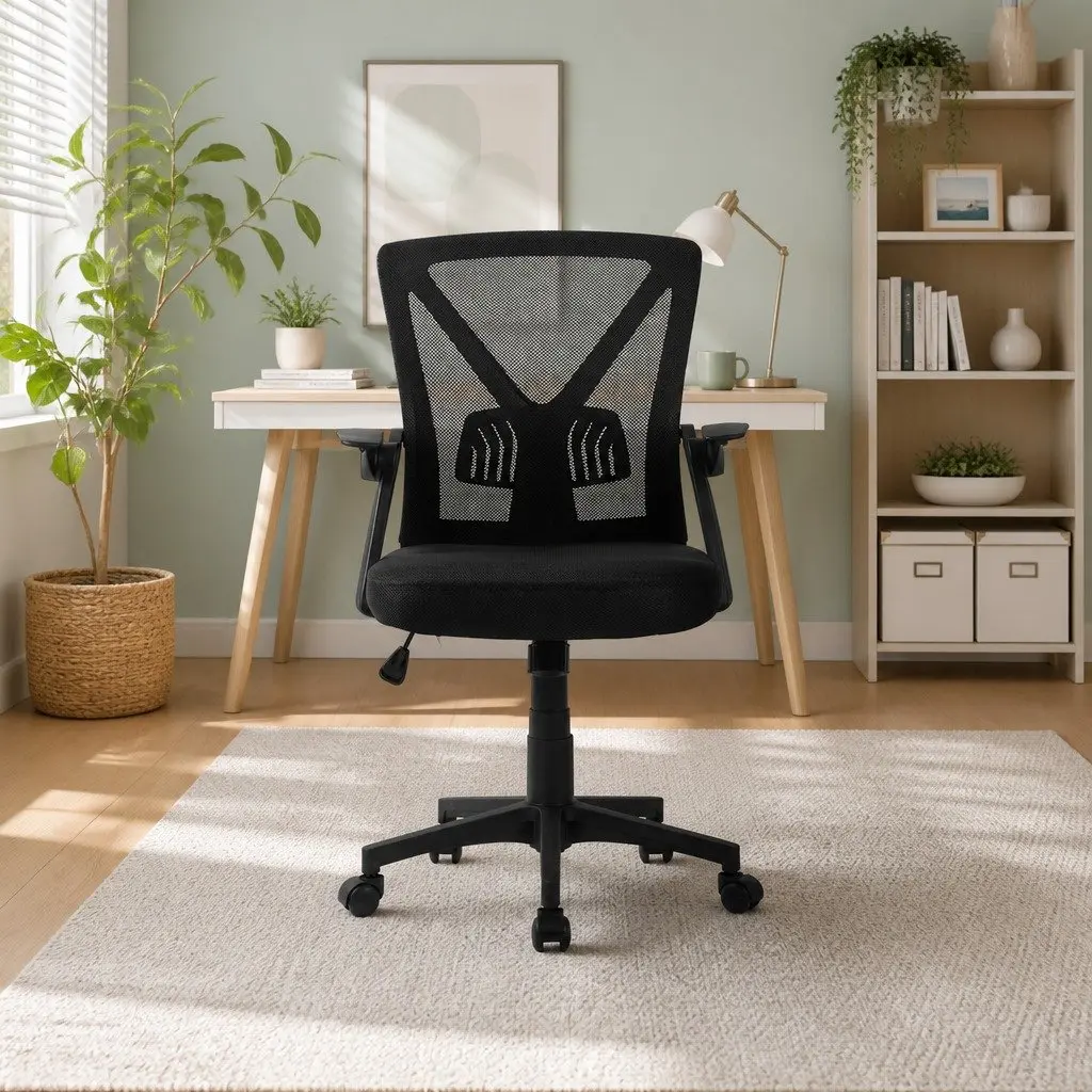 Mesh Office Chair Black Mid Back Adjustable Lumbar Support Ergonomic