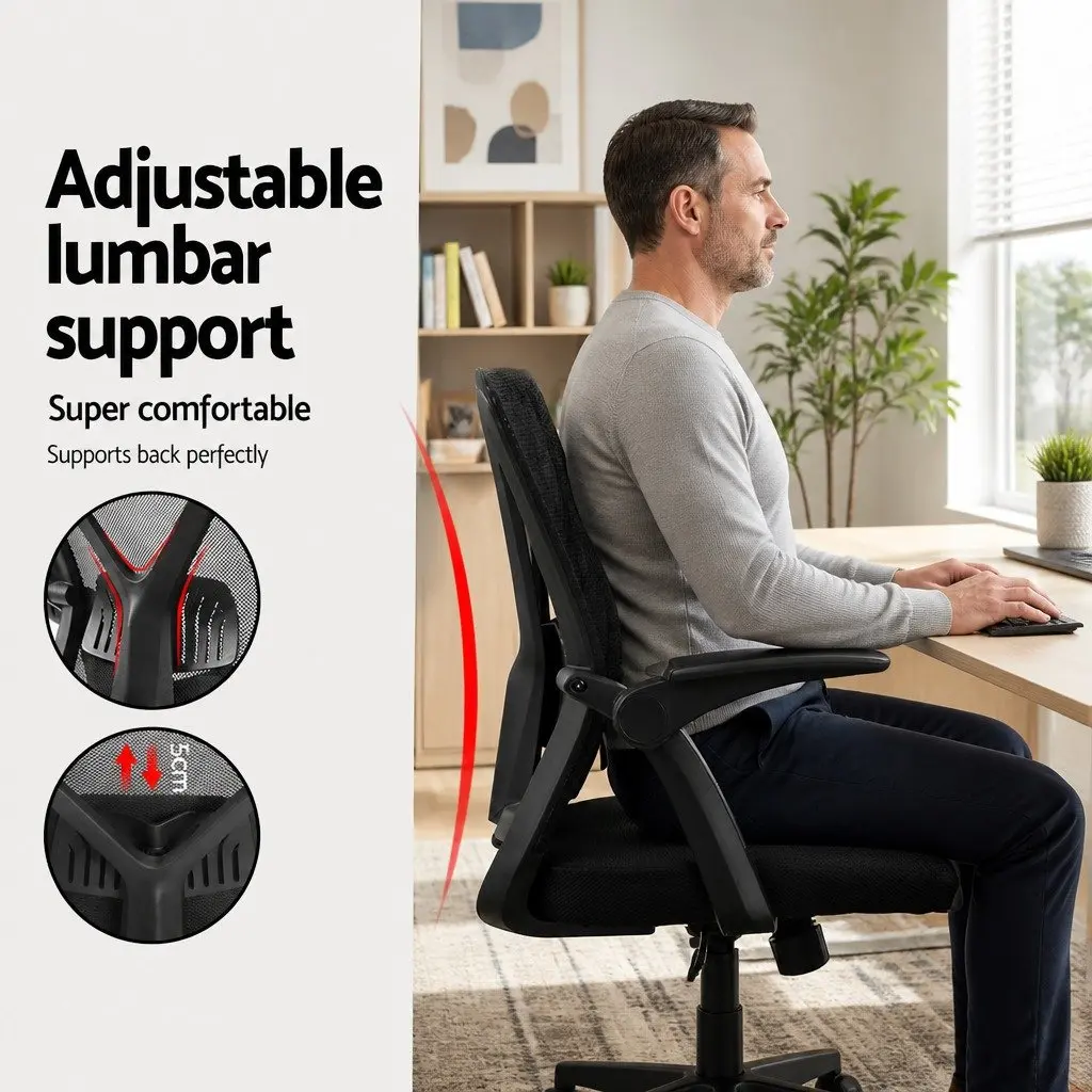 Mesh Office Chair Black Mid Back Adjustable Lumbar Support Ergonomic