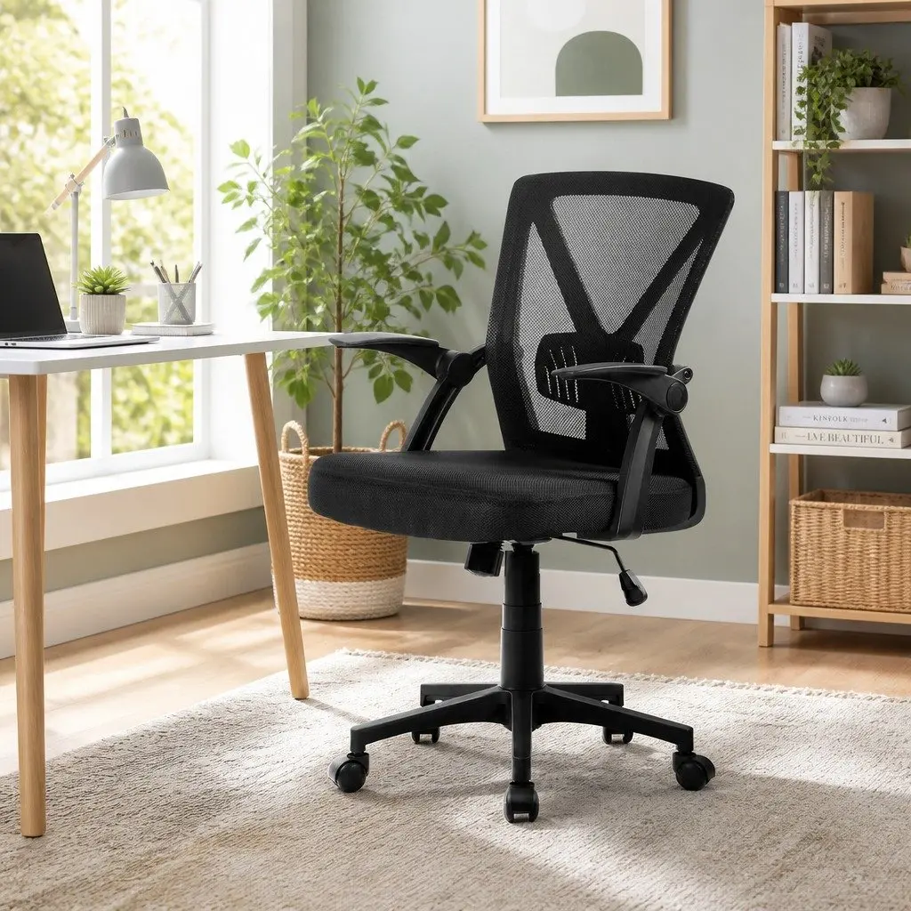 Mesh Office Chair Black Mid Back Adjustable Lumbar Support Ergonomic