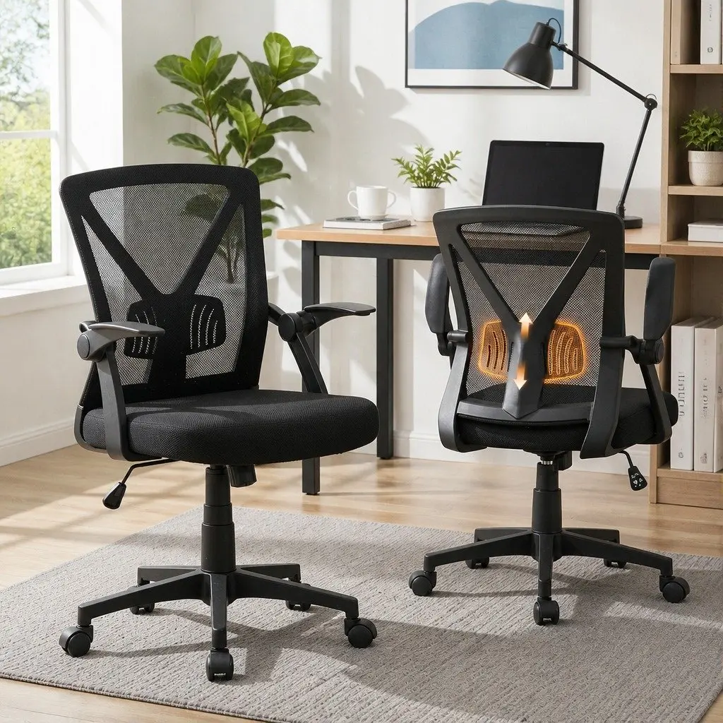 Mesh Office Chair Black Mid Back Adjustable Lumbar Support Ergonomic