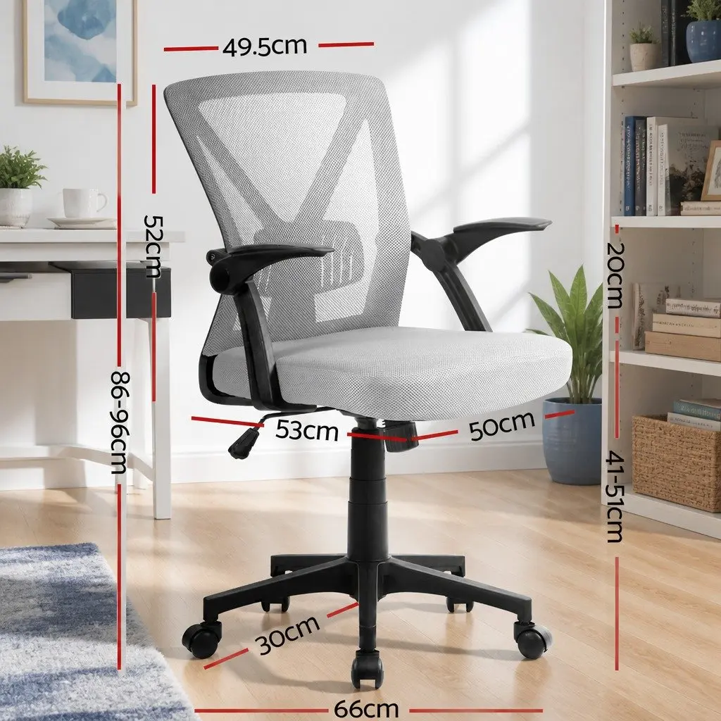 Mesh Office Chair Grey Mid Back Ergonomic Adjustable Lumbar Support Gas Lift