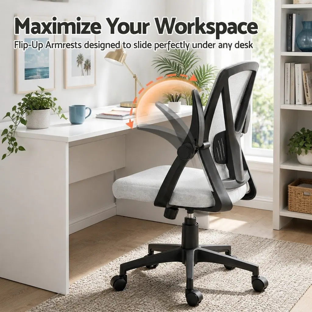 Mesh Office Chair Grey Mid Back Ergonomic Adjustable Lumbar Support Gas Lift