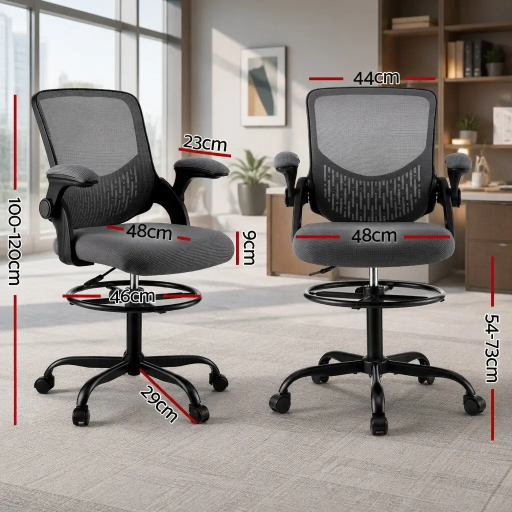 Office Drafting Chair Grey Adjustable Height Mesh Backrest with Footrest