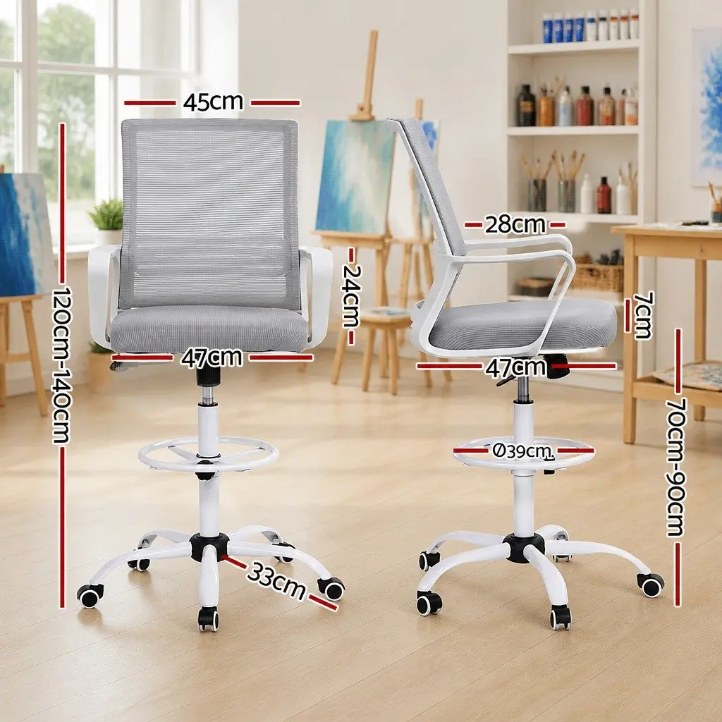 Office Drafting Chair White Height Adjustable Ergonomic Mesh Stool