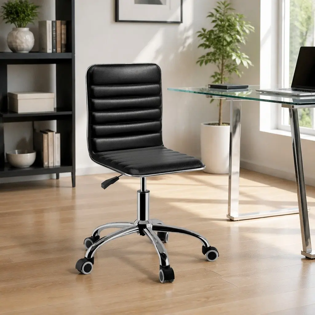 Office Chair Black Low Back Padded Swivel Desk Chair