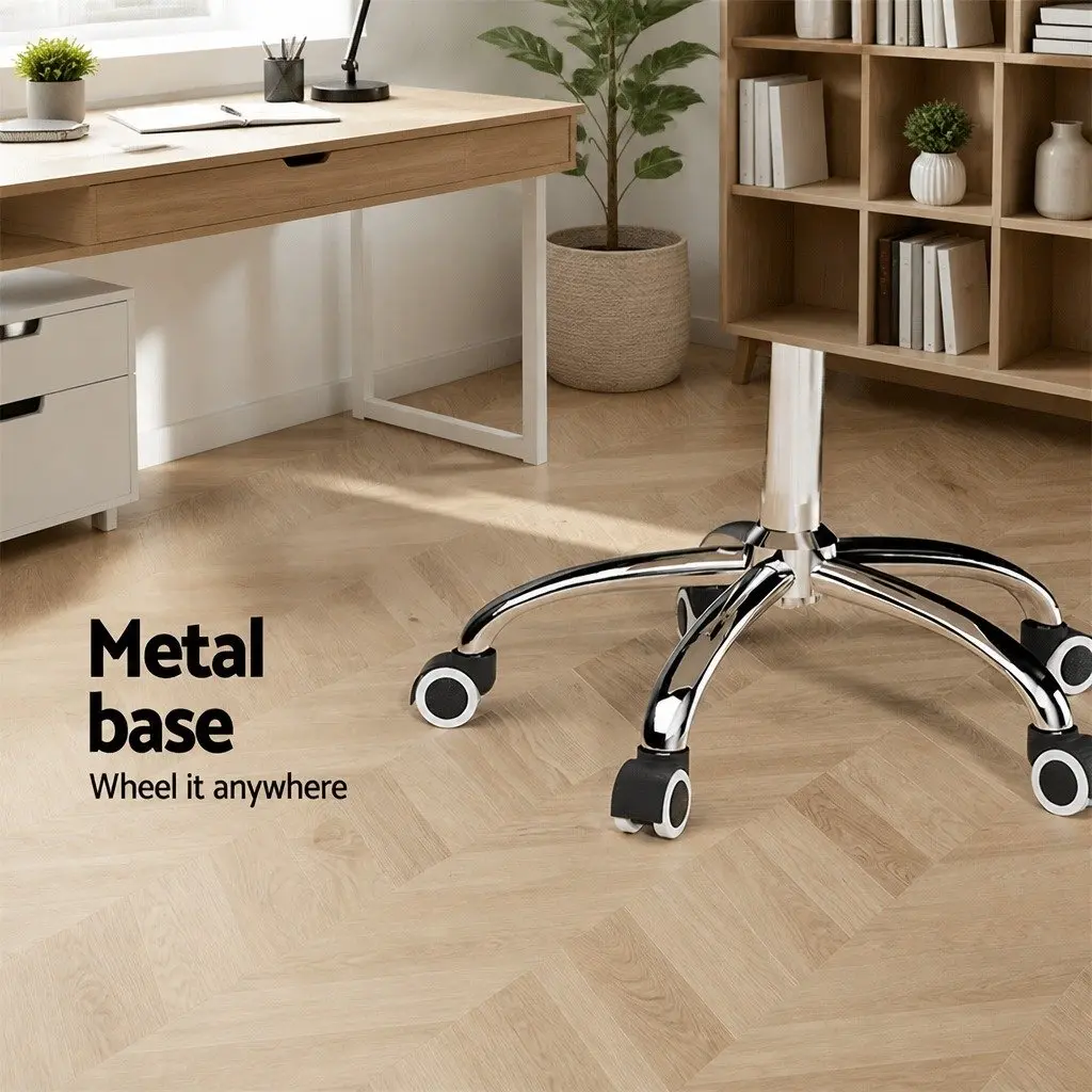 Office Chair White Low Back Rotatable PU Leather Padded Seat