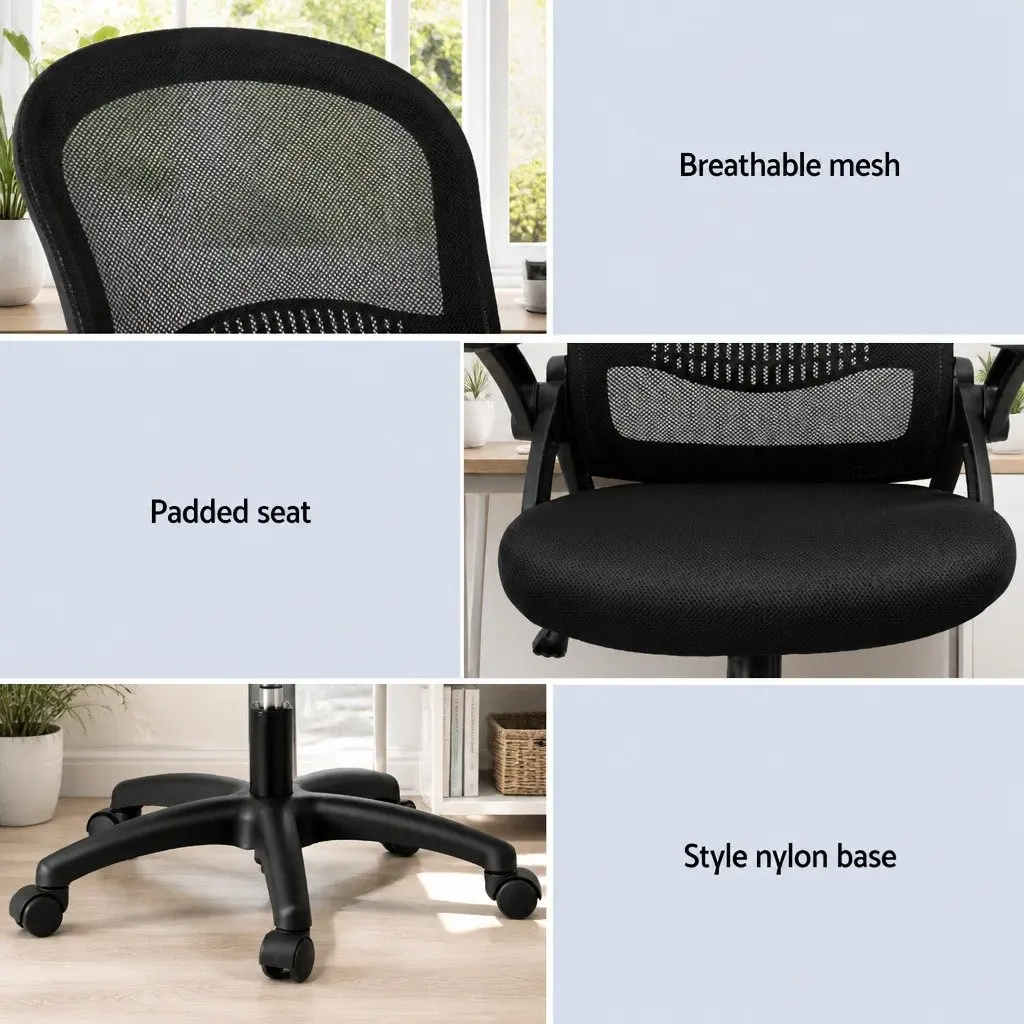 Mesh Office Chair Black Mid Back Computer Gaming Desk Work Study Adjustable