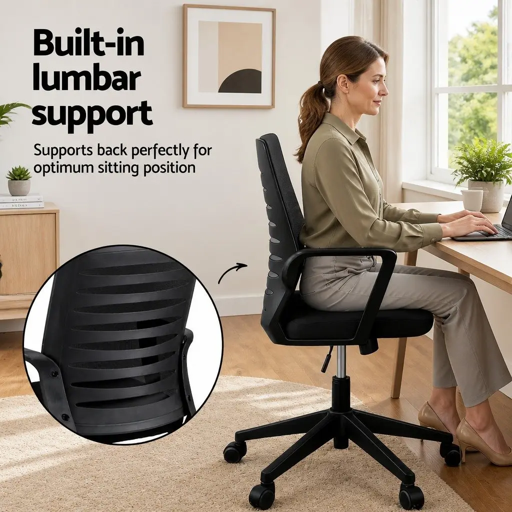 Ergonomic Office Chair Black Mid Back Mesh with Lumbar Support