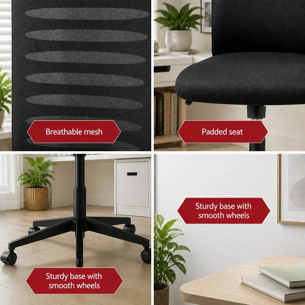 Ergonomic Office Chair Black Mid Back Mesh with Lumbar Support
