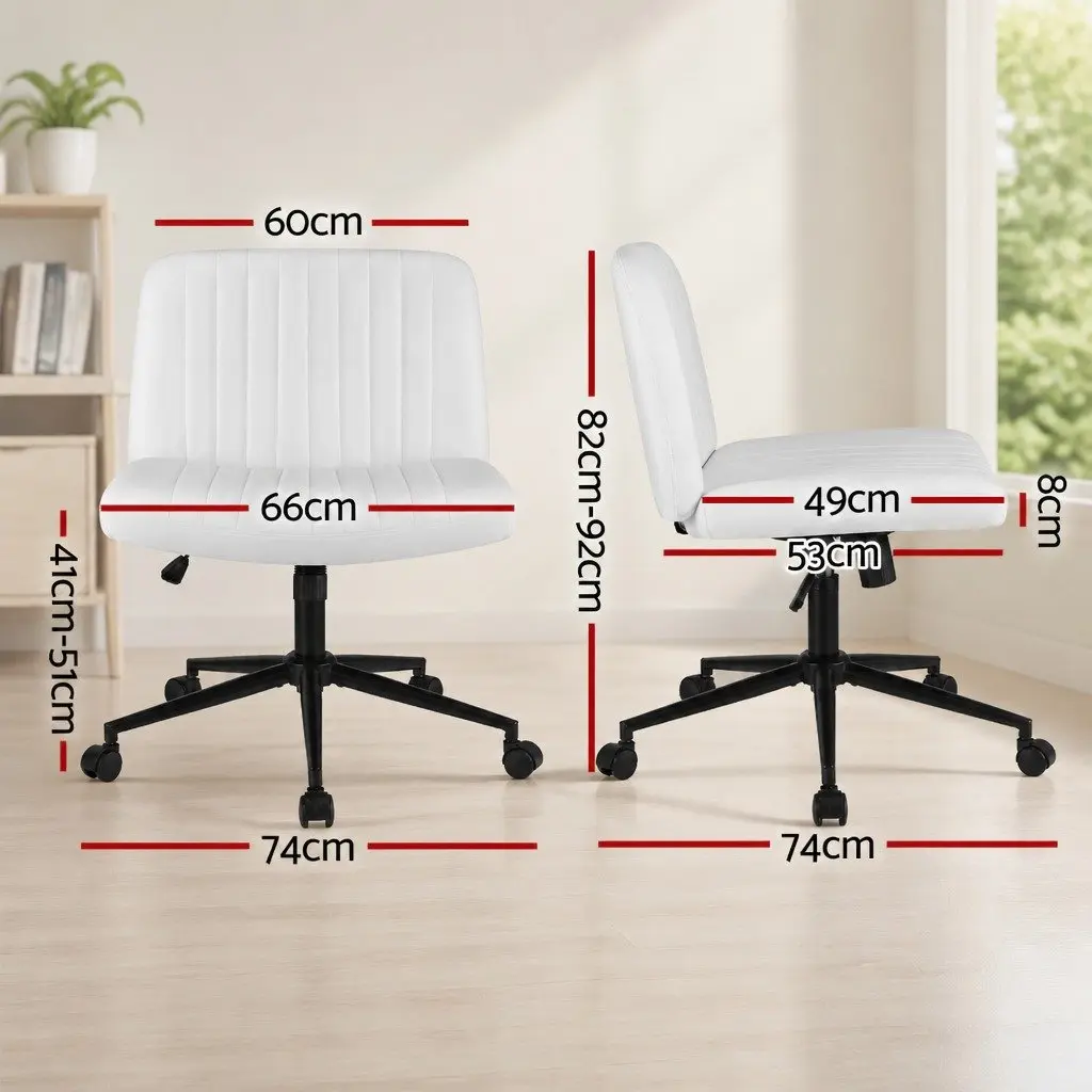 Office Chair White Adjustable Height Armless Swivel U-shaped Seat with Wheels