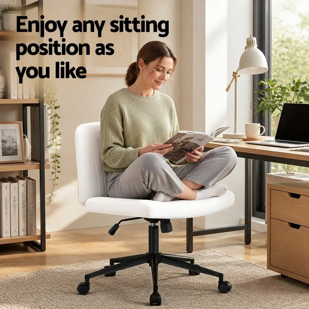 Office Chair White Adjustable Height Armless Swivel U-shaped Seat with Wheels