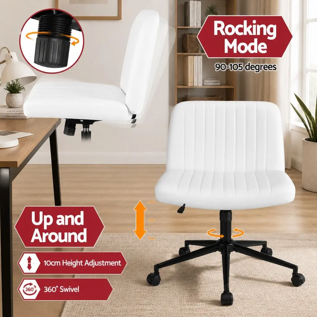 Office Chair White Adjustable Height Armless Swivel U-shaped Seat with Wheels